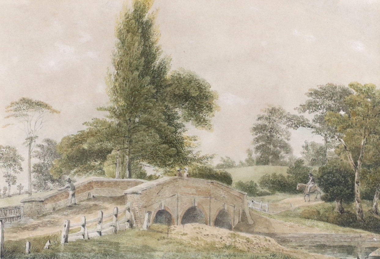 Joseph Powell (1780–1834), watercolour, Rural scene in high summer, view of Finchley Bridge, signed and dated 1822, 12 x 18cm